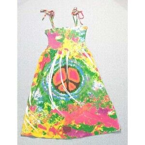 Tiki Palm Y2K Mini Dress Small Tie Dye Peace Hippie Boho Beach Cover Up Festival